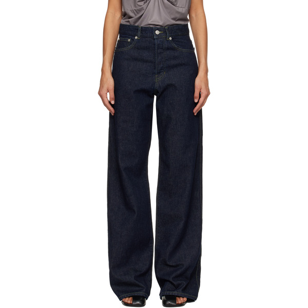  Dries Van Noten Blue Leather Patch Jeans 
