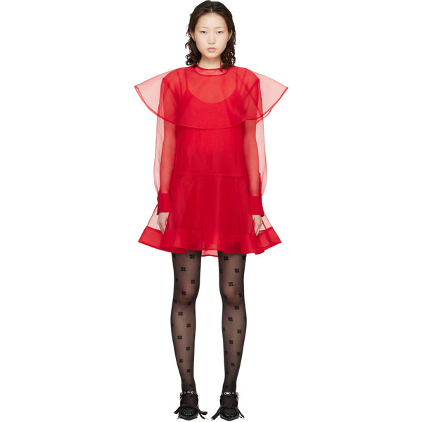  Ganni Red Organza Circle Collar Minidress 