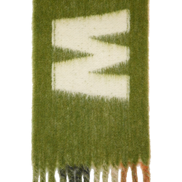  Marni Green Striped Logo Scarf 