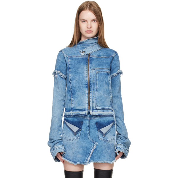  Ottolinger Blue Drape Collar Denim Jacket 