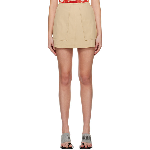  Pushbutton Beige A-line Miniskirt 