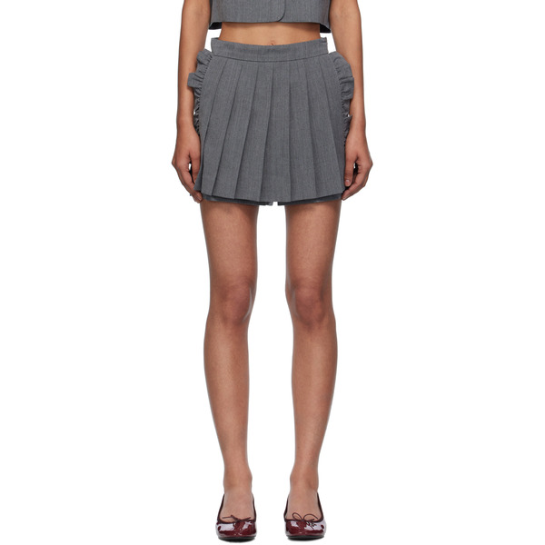  Pushbutton Gray Pleated Apron Shorts 
