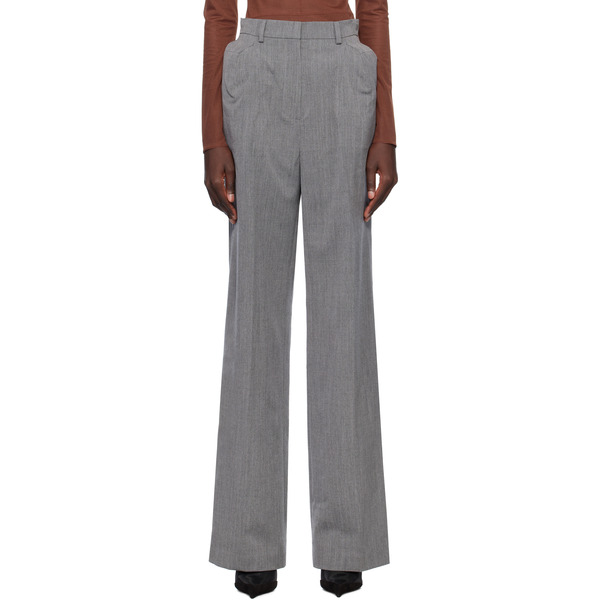  Pushbutton Gray Shoulder Puff Trousers 
