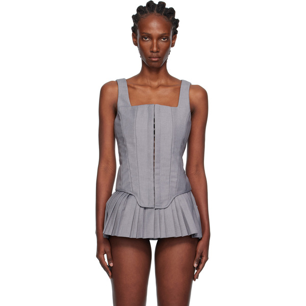  Pushbutton Gray Sleeveless Bustier Top 