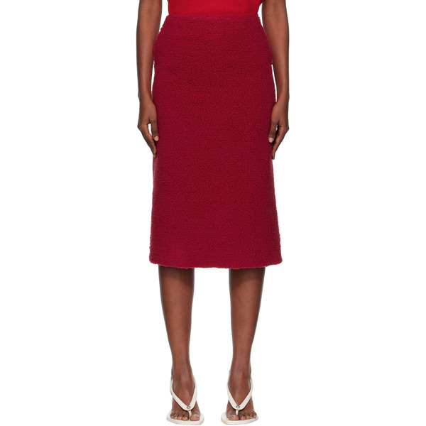  Pushbutton Red Fleece Combi H-line Midi Skirt 