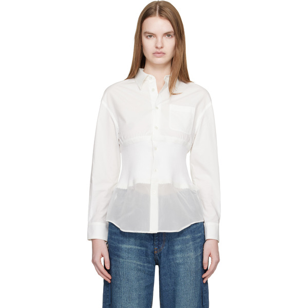  Undercover White Knit Paneled Shirt 